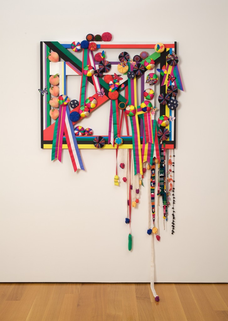 Jiha Moon, Rota, 2010, In collaboration with The Fabric Workshop and Museum fabric, acrylic, Hanji, found objects on custom stretcher bar, 27.5 x 37.5 inches