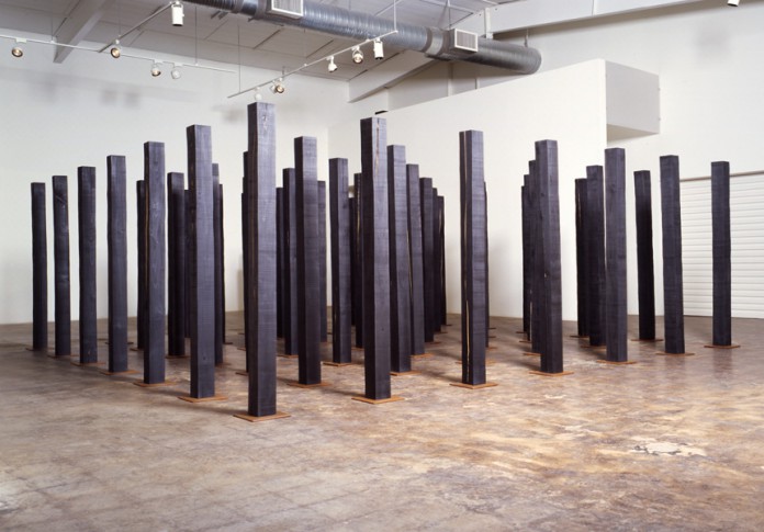 Christopher McNulty, Replication Field, 2003, Wood, steel, graphite, 18’ x 18’ x 72"