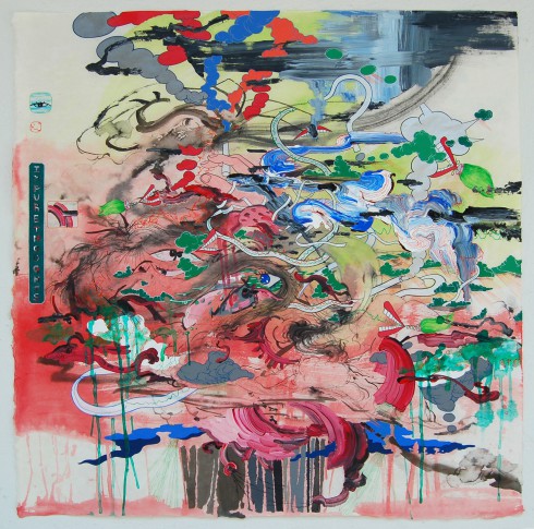 Jiha Moon, Painters' Argument, 2009, Ink and acrylic on Hanji, 33.5 x 33.5 inches